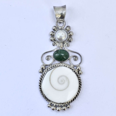 PD 07624 SW-TQ-(HANDMADE 925 BALI SILVER SIWA SHELL PENDANT WITH TURQUOISE)